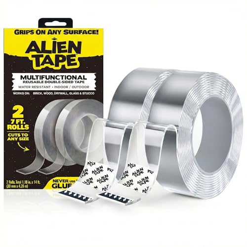 Image of ALIEN TAPE Heavy Duty Double Sided Tape, Nano Tape, Feet Clear Adhesive Tape for Poster Photo Wall Decor As Seen on TV, (2 Rolls - 14 Feet)
