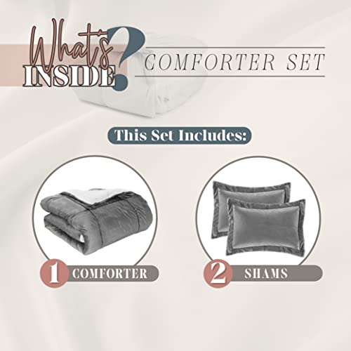 Elegant Comfort Super Soft Sherpa Comforter 3-Piece Set Premium Quality, Heavy Weight Reversible Down Alternative Micro-Suede, Sherpa Comforter, Cal King, Silver Gray #TOP4