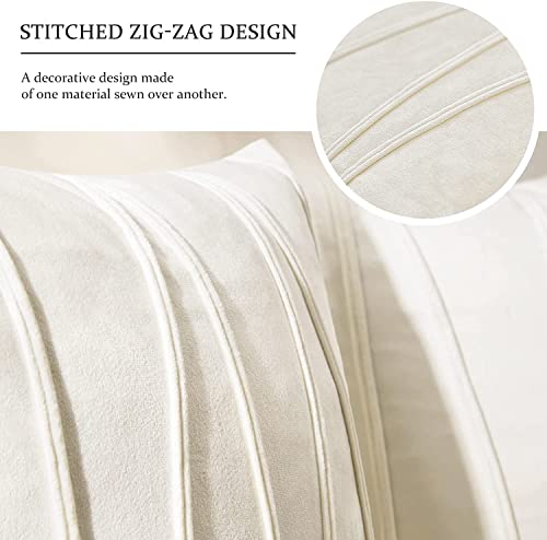 Image of Khooti Velvet Striped Cushion Cover Pack of 1-20 inchX20 inch /51X51 Cm | Cream White | Soft Pillow Covers Cushion Case for Sofa Bedroom Living Room Chair Car, Cushion Cover with Zig Zag Pattern