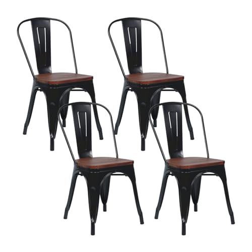 THINIA HOME Pack 4 Sillas Apilables Industriales de Acero y Madera 45x45x85cm