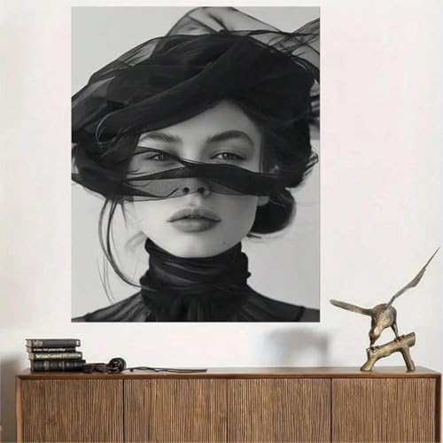 Peinture à l'huile femme élégante noir et blanc tableau décoration murale salon