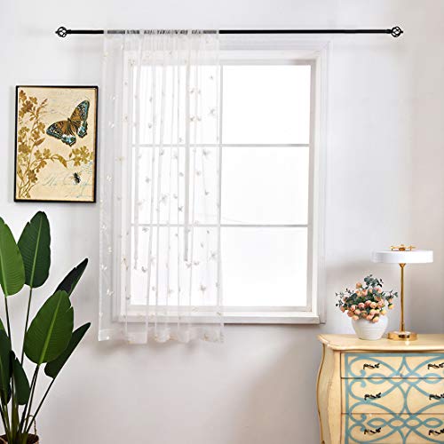 Jaijy Muslin Butterfly Embroidered Sheer Voile Tulle Backdrop Kitchen Curtain Tie Up Adjustable Balloon Window Treatmet Roman Shades Tiebacks For Cafe Drape, 40" X 63", Yellow, 40" X 63", Yellow #TOP12