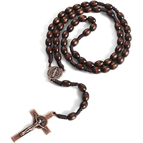 KOMI Handmade Wooden Rosary Beads Catholic Cross Necklace Olive Wood Prayer Bead Holy Catholic Rosaries for Men Catholic Or Christian Gift Cover