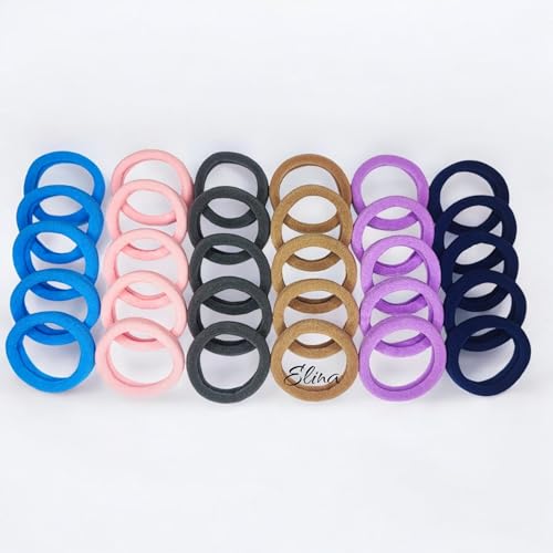 Image of Elina 60 Light Pastel Elastic Ponytail Holder Hair Rubber Multi Color Ties Head Bands Soft Cotton Thick Thin Hair Wear for School Girls, Kids, Women Accessories (Pack of 60)
