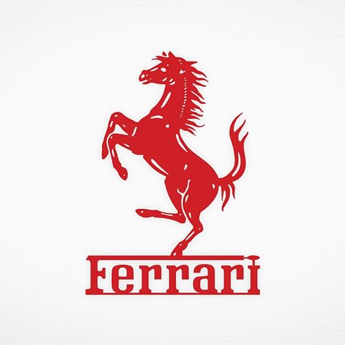 NORTH KAISER Arte Mural Metálico Ferrari | Decoración Pared Logotipo Coche | Escultura Automotriz Para Garaj Sala Estar Dormitorio Interior Y Exterior | Regalo Para Amantes (Rojo, 40 x 25 cm)