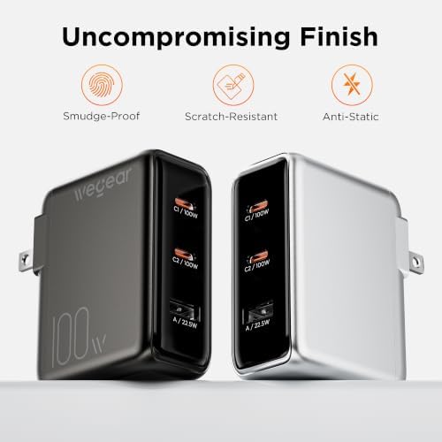 wegear 100W GaN USB C Charger Block, 3-Port Slim Foldable Fast Wall Charger for MacBook Pro, iPad, iPhone 17/16/15 Series, Galaxy S25/S24, Dell XPS, Steam Deck, Compact Travel Power Adapter (Silver) — view 8