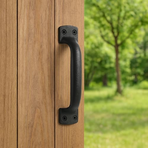 Image of 2-Pack 7 Inch Classic Barn Door Handle - Black Cast Iron Pull for Sliding Doors, Gates, Sheds, Fences, Closets - Indoor Outdoor Farmhouse Hardware