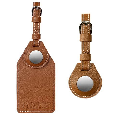 MORIK Secret AirTag Leather Luggage Tag Tracking | TSA Approved | 3-in-1 AirTag Holder & Luggage Tag | Secret Design | Premium Vegan Leather | Apple AirTags Compatible (Brown)