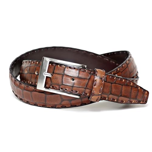 [KIETH] クロコ型押し ベルト メンズ 本革 キップレザー ダークブラウン 日本製 マット仕上げ サイズ調整可能 KE21472-39