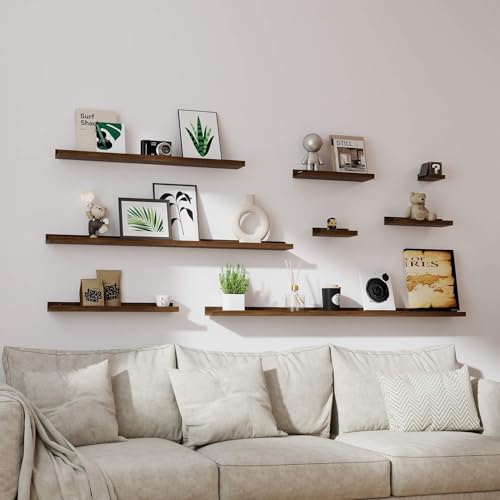 Image of Walnut Floating Shelves for Wall Decor, 36 in Shelf with Lip, 2 Set