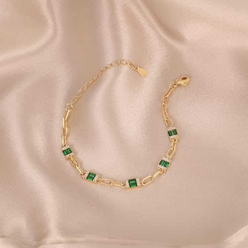 Emerald Bracelet, 18k Gold Plated, Stunning Color2