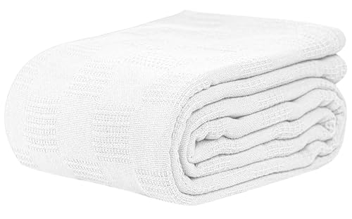 Linteum Textile Supply Hospital Thermal SNAGLESS Spread Blanket, 100% Cotton 74x100 (2-Pack, White)