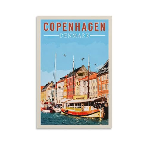 Poster vintage Copenhague Danemark avec impression sur toile de qualité artistique
