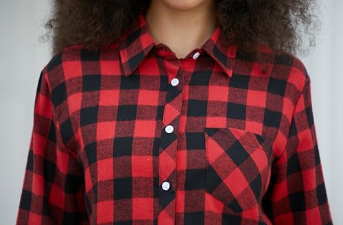 Image of SANGTREE Girls & Women's Long Sleeve Flannel Plaid Shirt Button Down Shirts, 3 Months - US 2XL