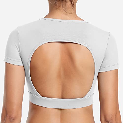 YEOREO Vanessa Women Open Back Tee Crop Tops with Removable Pad Workout Backless Gym Shirt Bra Going Out T Shirt Top - Image 3