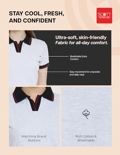 Image of Scott International Women's Cotton Polo T-Shirt | Half Sleeve Plain Collar Tee | Stylish Casual Top | Plain T-Shirt for Girls | Workwear for Office & Casual Wear