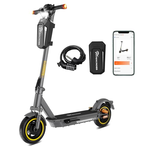 EVERCROSS Patinete Electrico Adultos, 500W Scooter Eléctrico Plegable con App, Autonomía de 100-150 km, Velocidad Máx 25km/h, 10' Neumáticos de Vacío, Amortiguador Doble, Pantalla LED