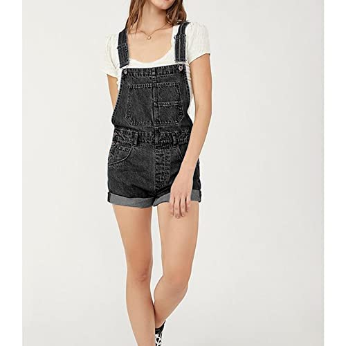 Hixiaohe Women's Classic Denim Shortalls Adjustable Strap Bib Overall Shorts Romper Cuffed Hem Jean Shorts(Black,S) #TOP2