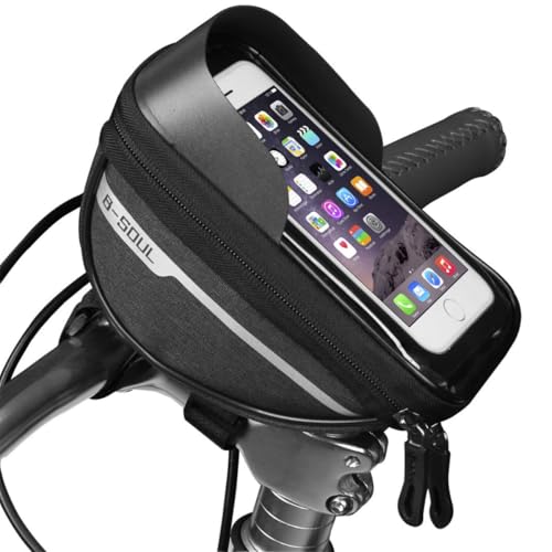 Bolsa de Quadro Impermeável para Bicicleta com Suporte para Smartphone até 7 Polegadas, Preta, 19x10x9cm