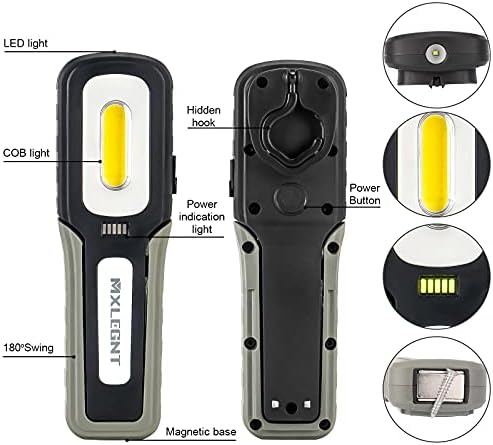 MXLEGNT Work Light Inspection Lamp: 20W Rechargeable Bright Magnetic Led Cob Work Torch Flashlight with 4500mah Battery - 800 Lumens - Perfect for Car Mechanic, Workshop