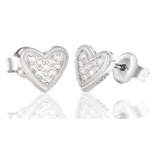 925 Sterling Silver Round Cubic Zirconia Stud Earrings 18K White Gold Plated Hypoallergenic for Sensitive Ears