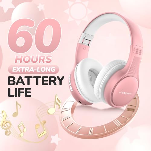 Image of JoySpark Kids Bluetooth Headphones, 60 Hours Playtime, Bluetooth 5.4 Kids Headphones Wireless, Type-C Fast Charging, 85 /94dB Volume Limited, Foldable Toddler Wireless Headsets with Mic-Rose Gold