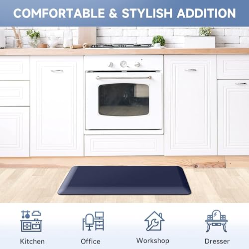 Image of 4 /5 Inch Thick Kitchen Mats for Floor, StepRite Kitchen Rug for Standing Desk, Non-Slip, Thicker, Stain & Water Resistant, Comfort Anti Fatigue Floor Mat for Home, Kitchen, Office - Blue,108 * 30''