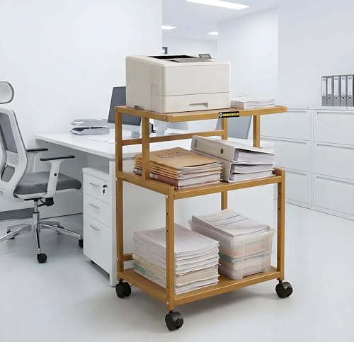 Image of Premium Metal Iron Golden Printer Stand with Wheels - Heavy-Duty & Stylish Storage Solution for Files, and Essentials - Durable, Modern & Perfect for Homes & Offices. (Golden)