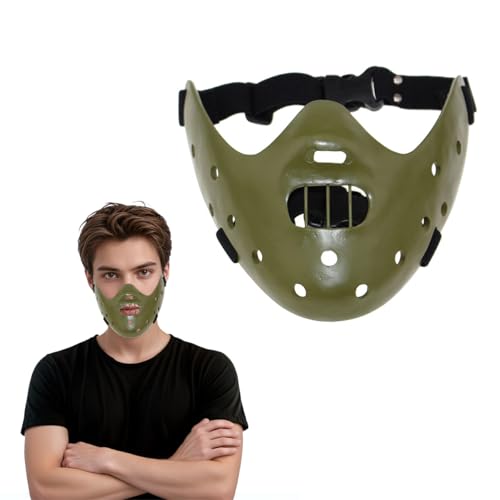 Hannibal Lecter Mask The Silence of The Lambs Horror Movie Demon Mask Killer Costume Half Face Killer Prop for Halloween (Green)