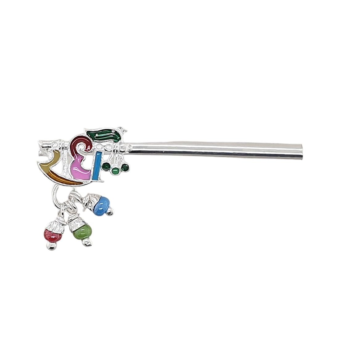 Sahiba Gems Silver Designer Multi Color Flute/bansuri for Lord Krishna, laddu Gopal ji, with Silver Ghungroo ~ Length 6.00 Centimetre (Chandi Ki Basuri)-image-28