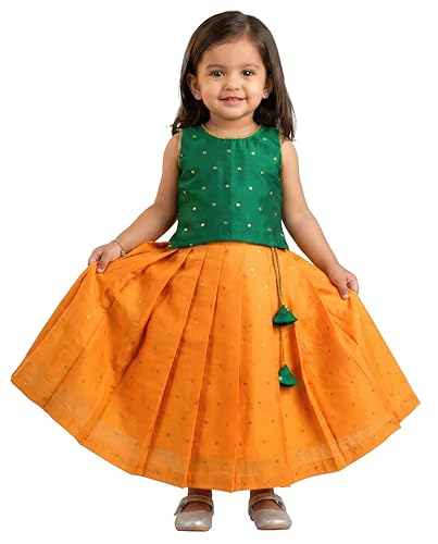 Image of Stanwells Kids Maroon & Yellow Combo Baby Girls Silk Lehenga Choli | Traditional Party Perfect & Festive Dress | Ethnic Outfit for Your Little Princess (6 Months-7 Years)