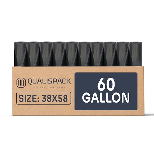 Qualispack 60 Gallon Can Liners | 38x58 Black 1.5 Mil | Heavy Duty Eco-Friendly Trash Bags | 150 Bags for Industrial, Commercial Use
