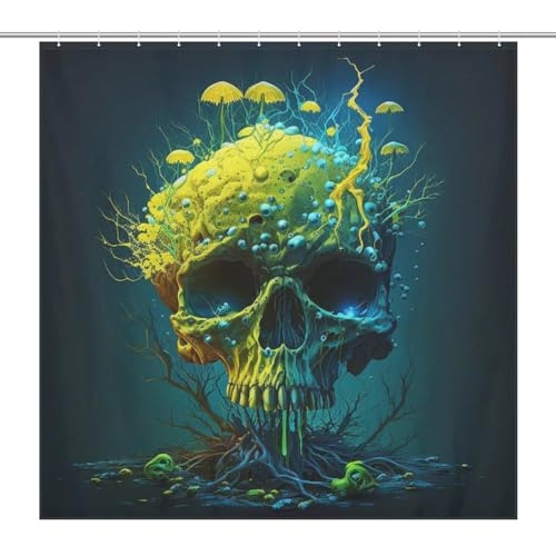 Rideau de douche crâne en polyester imperméable 183x183 cm avec 12 crochets