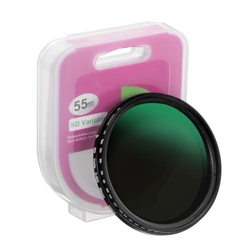 PATIKIL 55mm ND Filter, Variable ND Lens ND2-ND400 Adjustable Neutral Density Filter Slim Optical Glass with Cap for Camera Lens Video Vlog Portrait Photography, Black