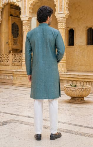 Image of Amazon Brand - Tavasya Men Rayon Blend Embroided Regular Kurta