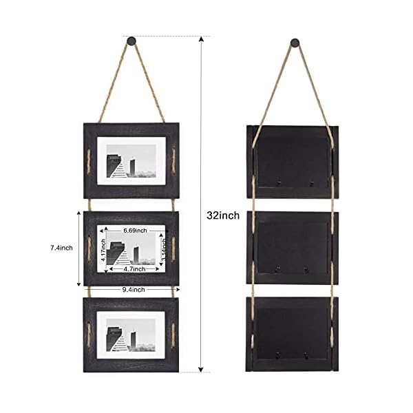Dlquarts 5×7 hanging picture frames collage wall decor 3 opening photo frames set 35×5 with mat or 5×7 without mat rustic solid wood photo frame pack of 2 weathered black  urban country home decor