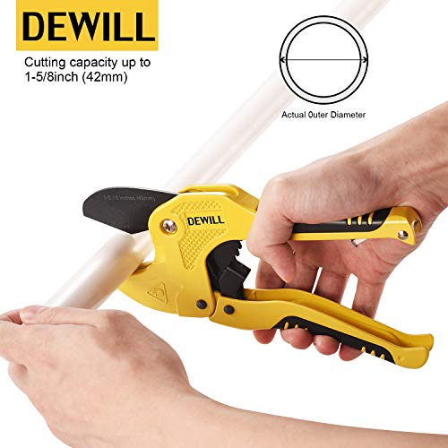 DEWILL Ratchet-type Pipe and PVC Cutter, One-hand Fast Pipe Cutting Tool, for Cutting1-5/8 inch PVC PPR Plastic Hoses and Pipe, Suitable for Home Working and Plumber