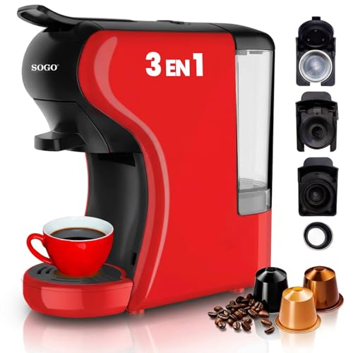 SOGO Cafetera Cápsulas 3 en 1 Compatible con Nespresso Dolce Gusto y Starbucks   Máquina de Café Compacta para Monodosis y Té   Cafetera Multicápsulas con 19 Bares de Presión Color Rojo