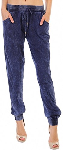 ToBeInStyle Women's Mineral Washed Denim Joggers - Navy - M-L4