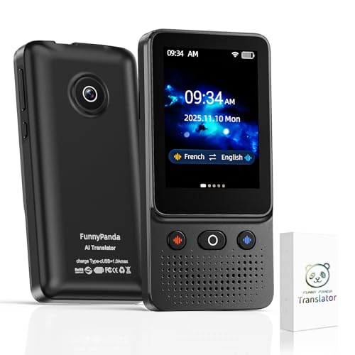 Ai Language Translator Device, 2025 Instant Voice Translator Device T21 Wi-Fi Available, Two-Way 138 Languages Ai Translator Offline Recording Photo Translation Device for Business Travel Study