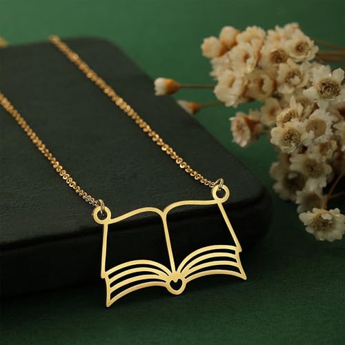 18k Gold Plated Book Necklace, Openable Multi Layer Bookworm Necklaces Bookish Gifts for Book Lovers2