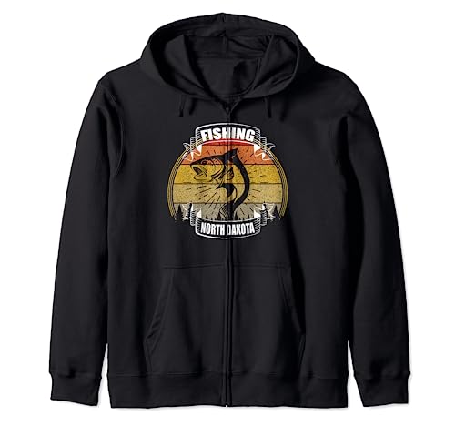State of North Dakota Fisherman Fish North Dakota Fishing Zip Hoodie