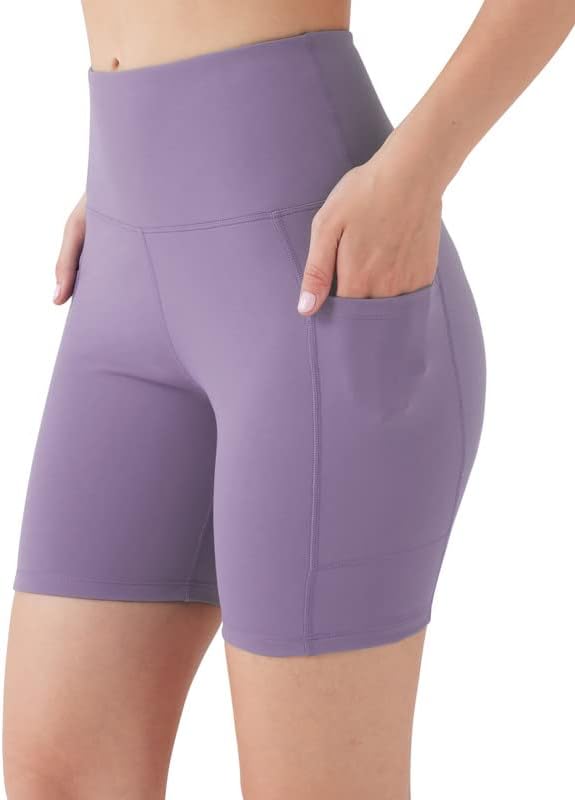 YOGAFREE Pantalones cortos de ciclista para mujer, pantalones cortos de yoga de cintura alta con bolsillos, elásticos, control de abdomen,