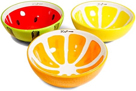 Fruit Bowl Kitchen Set Ceramic Hand Painted Fruit Shaped Lemon, Watermelon, and Orange Bowls For Children - Great Set of 3 Snack Container Salat Bowls for Desserts, Snacks, Rice, Salads, Rice