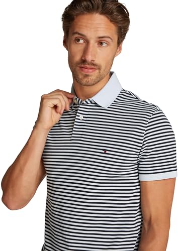Tommy Hilfiger Herren Poloshirt Kurzarm Core 1985 Regular Fit, Mehrfarbig (Breezy Blue/Desert Sky), S – Ansicht 3