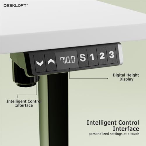 Image of Electric Standing Desk Height Adjustable Workstation, Ergonomic Sit Stand Desk with Walnut Wood Grain Desktop, Motorized Computer Desk for Home Office (Black Frame & White Top, 1200 x 600 mm)