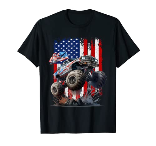 Monster Truck Amerikanische Flagge Kleinkind Junge Rennen USA patriotisch T-Shirt