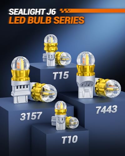 SEALIGHT 7440 7443 LED Bulb Amber Yellow Turn Signal Lights, 7441 7444 T20 W21W LED Bulb with Resistor Super Bright 360° Light 3020SMD with HD Projector 3000 Lumens for Tail Parking Lights, Pack of 2 - Image 3