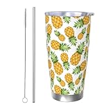 CHASOEA Hawaiian Pineapple Tumbler 20oz Tropical Fruit Stainless Steel Vacuum Insulated Tumblers with Lid and Straw Yellow Travel Coffee Mug Tea Wine Cups Water Bottle Gifts for Women