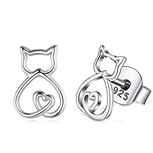 EUDORA Pendientes de Gato de plata de ley 925 con Diseño de Gato, Ideales Como Regalo para Amantes de los Gatos